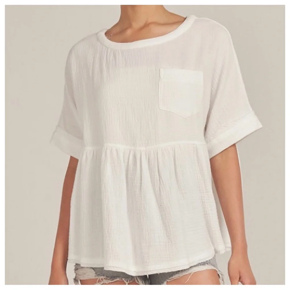 38 Boho Oversized Gauze Short Sleeve Top - Picture 1 of 5